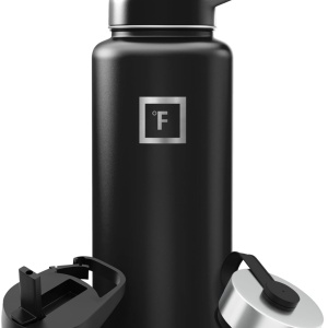Sticla din otel inoxidabil IRON °FLASK, 3 capace, rece 24 ore / cald 12 ore, izolata, negru, fara BPA, 950 ml