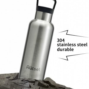 Sticla termica pentru apa Autsel, otel inoxidabil, negru/argintiu, 15,2 x 7 cm, 350 ml - Img 3
