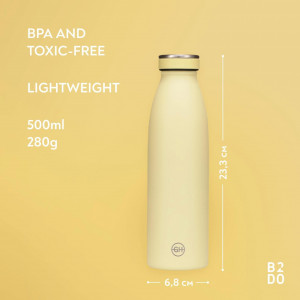 Sticla termica pentru apa B2DO, otel inoxidabil, galben, 500 ml, 23,3 x 6,8 cm - Img 4