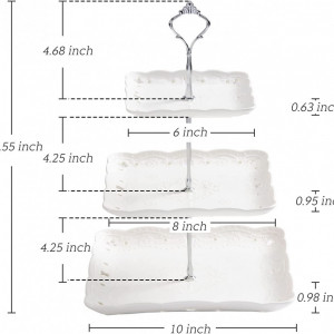 Suport cu 3 nivele pentru prajituri VIVILINEN, ceramica/metal, alb/argintiu, 25 x 25 x 37 cm - Img 7