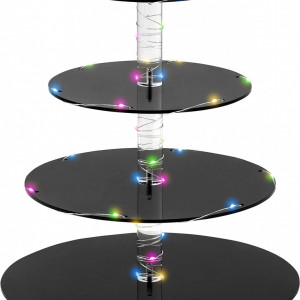 Suport cu 4 nivele pentru prajituri Winter Shore, LED, acril, transparent/negru, 30 x 30 cm