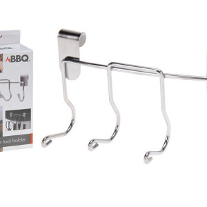 Suport cu carlige pentru ustensilele de gratar, metal, argintiu, 17.5 x 10 cm