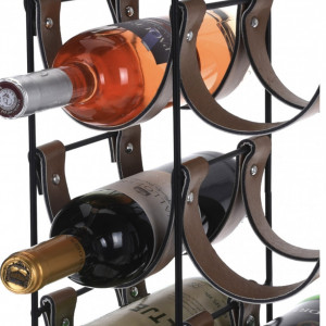 Suport pentru 10 Sticle de Vin KARLL, din metal si piele, 24x16x60cm - Img 4