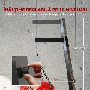 Suport reglabil autoportant pentru sac de box, otel, 170x90x182-225 cm pliat 182x43x25 cm, inaltime carlig 162-205cm, baza triunghiulara, capacitate 60kg, negru - Verificat A · Re-Bloom - Img 6