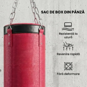 Suport sac de box reglabil 175x91x185-231 cm, baza triunghiulara otel antirugina, 3 suporti discuri, sac panza Ø29x97 cm, rosu si negru - Verificat A · Re-Bloom - Img 5