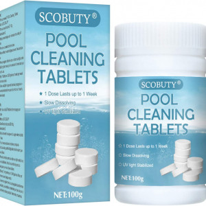 Tablete de clor pentru curatarea apei din piscina SCOBUTY, alb, 100 g