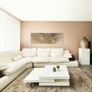 Tablou abstract East Urban Home, panza/lemn, maro/auriu, 50 x 150 cm