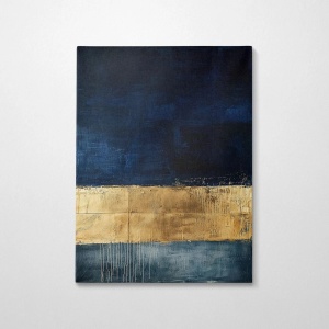 Tablou decorativ canvas 70x100x3 cm, panza/lemn, design modern elegant, albastru inchis/auriu - Verificat A · Re-Bloom