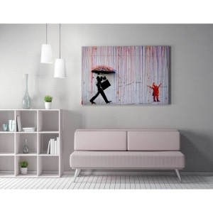 Tablou decorativ canvas Banksy model Ploaie colorata, 70x100 cm, 50% bumbac/50% poliester, imprimare digitala, cadru lemn 2x3 cm, multicolor - Verificat A · Re-Bloom - Img 2
