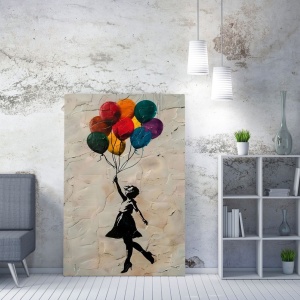 Tablou decorativ canvas model fetita cu baloane, 70x100 cm, panza/lemn, multicolor - Verificat A · Re-Bloom - Img 3