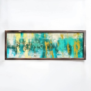Tablou decorativ MDF/lemn masiv, 40x120x3.5 cm, format panoramic, design modern elegant, albastru/auriu - Verificat A · Re-Bloom