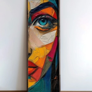 Tablou decorativ model fata MDF/lemn masiv 40x120x3.5 cm, format vertical, design artistic modern, multicolor - Verificat A · Re-Bloom - Img 5