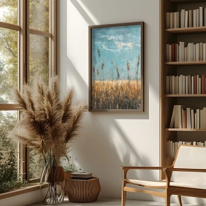 Tablou decorativ Re-Bloom, MDF/lemn, natur/albastru, 50 x 70 x 3,5 cm - Img 4
