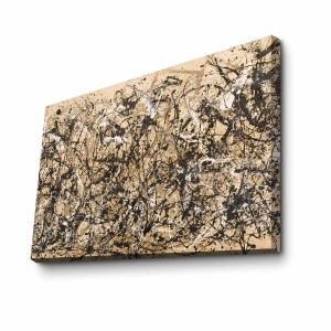 Tablou decorativ Re-Bloom, model abstract, lemn/panza, negru/bej, 70 x 100 cm