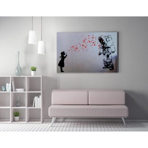 Tablou decorativ Re-Bloom, model astronaut, lemn/panza, gri/negru/rosu, 70 x 100 cm - Img 3