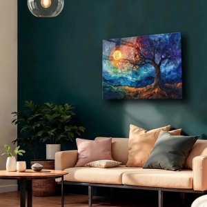 Tablou decorativ Re-Bloom, model copac, sticla securizata, multicolor, 100 x 70 cm - Img 2