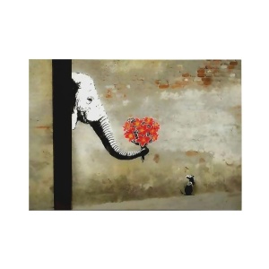 Tablou decorativ Re-Bloom, model elefant cu un buchet de flori, panza/lemn, multicolor, 70 x 100 cm - Img 1