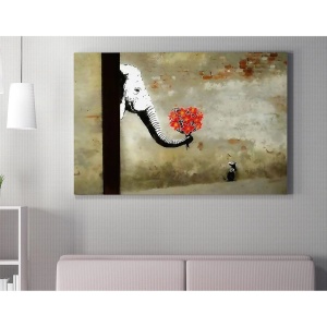 Tablou decorativ Re-Bloom, model elefant cu un buchet de flori, panza/lemn, multicolor, 70 x 100 cm - Img 4