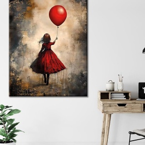Tablou decorativ Re-Bloom, model fetita cu un balon, panza/lemn, multicolor, 70 x 100 cm - Img 4
