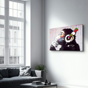 Tablou decorativ Re-Bloom, model maimuta, sticla securizata, multicolor, 46 x 72 cm - Img 2