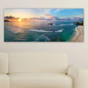 Tablou decorativ Re-Bloom, model Marea, lemn/panza, albastru/bej/auriu, 50 x 120 cm - Img 3