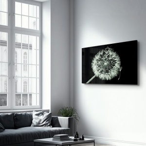 Tablou decorativ Re-Bloom, model papadie, sticla securizata, negru/alb, 46 x 72 cm - Img 2