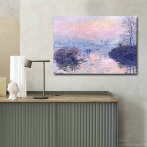 Tablou decorativ Re-Bloom, model peisaj, panza/lemn, albastru/mov, 70 x 100 cm - Img 2
