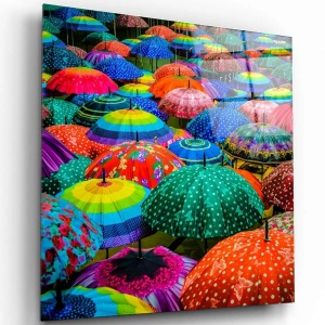 Tablou decorativ Re-Bloom, model umbrele, sticla temperata, multicolor, 60 x 60 cm
