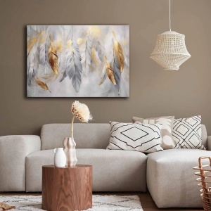 Tablou decorativ Re-Bloom, panza/lemn, gri/auriu, 70 x 100 cm - Img 3