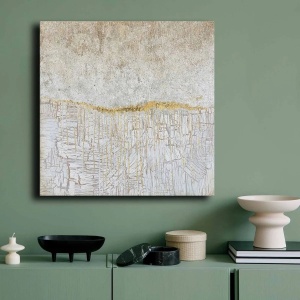 Tablou decorativ Re-Bloom, panza/lemn masiv, gri/auriu, 70 x 70 cm - Img 4