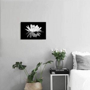 Tablou KEKEMONO, model floare de lotus, panza, alb/negru, 40 x 60 cm - Img 4
