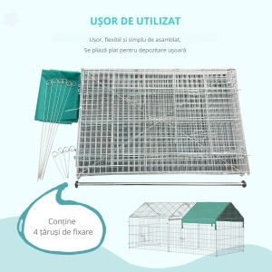 Tarc pentru animale cu invelitoare si usi Re-Bloom, otel/polietilena, 220x103x103 cm, invelitoare 135.5x75 cm, distanta bare 3.3 cm, argintiu/verde - Verificat A · Re-Bloom - Img 6