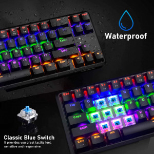 Tastatura mecanica Wireless pentru gaming UrChoiceLtd, LED, RGB, plastic, negru, 35,5 x 11 x 3,5 cm - Img 4