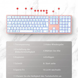 Tastatură retroiluminata wireless ASHU, bluetooth, 1600 mAh, roz, 42,6 x 12,1 x 1,2 cm 