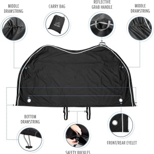 TeamObsidian husa bicicleta, ripstop impermeabil invelis PU, snururi strangere + catarame + plasa incarcare, pentru toate tipurile de biciclete - Verificat A · Re-Bloom - Img 5