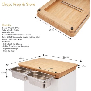 Tocator din Lemn Natural de Bambus, Orient, 2 Recipiente de Detasabile din Otel Inoxidabil, 38.5 x 30 cm, Resigilat, Grad A - Img 4