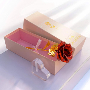 Trandafir Beferr, rosu/auriu, plastic, 25 cm - Img 3