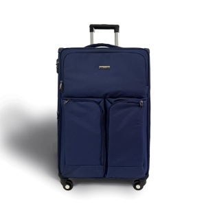 Troler Textil, 24 inch, 68 L, Mediu/M 70x40x28 cm, valiza fermoar cifru antifurt, roti 360°, geamantan maner telescopic, troller expandabil, Albastru, Resigilat, Grad A