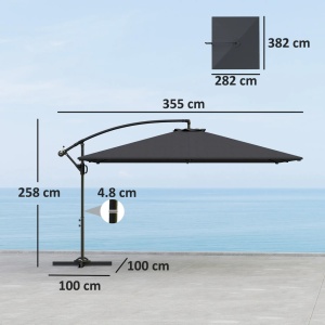 Umbrela de gradina cu brat lateral, metal/poliester, 355x382x258 cm, baza cruce 100x100cm, rotatie 360°, inclinabila, deschidere manuala, rezistenta vant nivel 3-4, gri - Verificat A · Re-Bloom - Img 6
