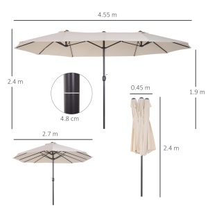 Umbrela de gradina impermeabila anti-UV, otel/poliester/ABS, 460x270x240 cm, tub Ø48mm, 12.5kg, bej - Verificat A · Re-Bloom - Img 3