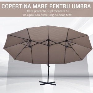 Umbrela dubla anti-UV impermeabila Re-Bloom, poliester/otel, diametru 270 cm, inaltime 250 cm, baza 100x100 cm, 18 kg, maro - Verificat A · Re-Bloom - Img 6