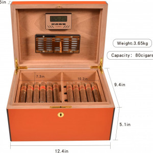 Umidificator pentru trabucuri Volenx, lemn, natur/portocaliu, 37,2 x 31,5 x 21,4 cm - Img 5