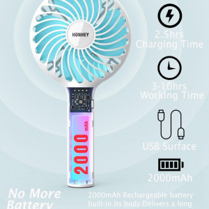 Ventilator portabil HonHey, plastic, alb/albastru, 10,9 x 22,3 x 7,1 cm