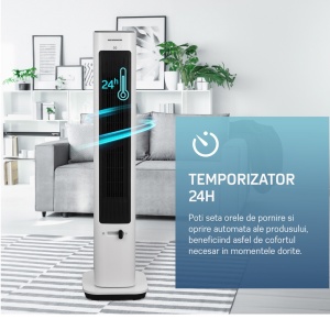 Ventilator turn Heinner HTFA-M20WH, 2 IN 1: Racire/Incalzire, Control touch, Display LED, 3 Viteze racire, 2 viteze incalzire, Termostat digital, Telecomanda, Alb, RESIGILAT, 1 AN GARANTIE - Img 6