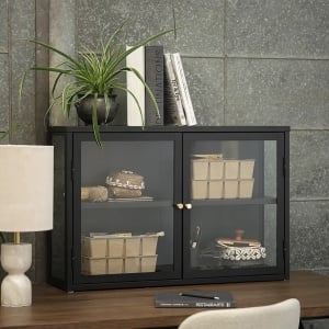 Vitrina Talavan, metal/sticla securizata, negru, 90 x 60 x 25 cm