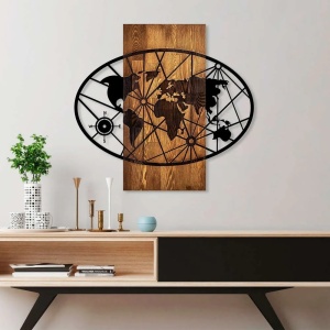 Wallity decor de perete harta, lemn/metal, 62x57 cm, lemn 3cm + metal 1.5mm, maro/negru - Verificat A · Re-Bloom - Img 5
