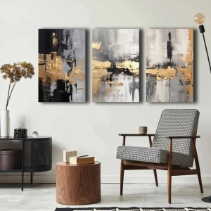 Wallity set 3 tablouri decorative canvas, 3x45x70 cm, dimensiune totala 145x70 cm, panza 100% 2.8mm, rama lemn pin 100%, multicolor - Verificat A · Re-Bloom - Img 4