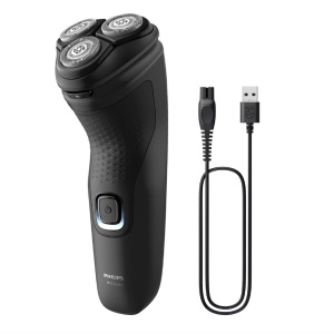 Aparat de ras PHILIPS Shaver Seria 1000 S1141/00, barbierit umed si uscat, fara fir, capete 4D flexibile, lame autoascutire, 40 min, capac de protectie, Negru, Resigilat, Grad A