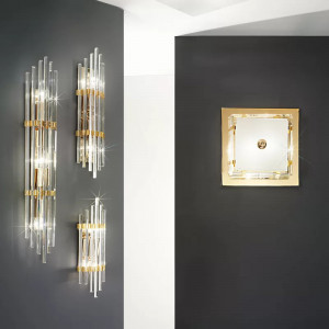 Aplica de perete Ontario, metal/crista, auriu, 10 x 31 x 31 cm