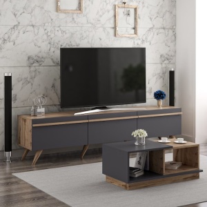 Asi Home Amsterdam set 2 piese living, comoda TV 180x35x42 cm si masuta cafea 90x45x36 cm, PAL 18mm melaminat, antracit si nuc - Verificat A · Re-Bloom - Img 6